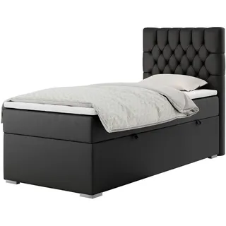 MKS Boxbett Pera 90/200 Schwarz Kunstleder - H3 - Rechts Seite , Textil , H3 , Rechteckig , 90x200 cm , Schlafzimmer, Betten, Boxspringbetten