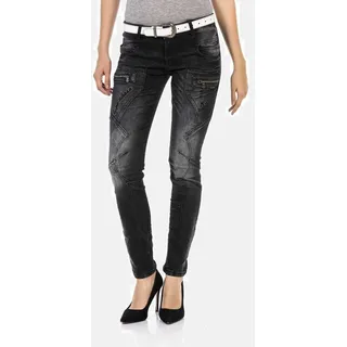 Slim-fit-Jeans CIPO & BAXX "Cipo & Baxx Jeans", Damen, Gr. W28/L34, Länge 34, schwarz, Obermaterial: 76% Baumwolle CO. 22% Polyester PES. 2% Elasthan EL., uni, slim fit, Jeans Slim-fit-Jeans, mit Verschiedenen Ziernähte, WD437