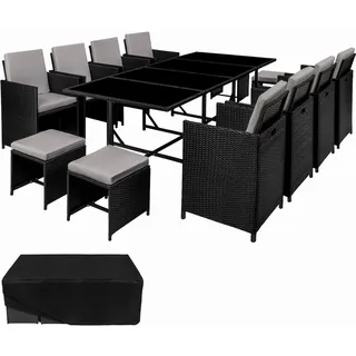 Tectake Rattan Sitzgruppe Palma 12-tlg. Grau/Schwarz