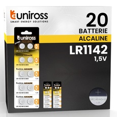Uniross Batterie AG12 LR1142 LR43 1,5 V Alkaline Knopfzellen – 2 Blister mit 10 Batterien