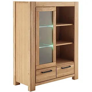Highboard MCA LIVING "Silias Komi-Highboard Rechts", beige (naturfarben), B:109cm H:140cm T:45cm, Holzwerkstoff, Massivholz, Sideboards, Highboard, Schubkastenführung gedämpft