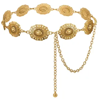 XZQTIVE Damen Boho Kettengürtel mit Oval Conchos – Western Cowgirl Metall Gürtel für Jeans & Kleider