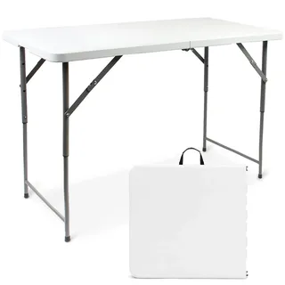 Todeco Campingtisch höhenverstellbar, Gartentisch rechteckig mit Tragegriff, Partytisch 120x60x76cm, Bierzelttisch breit für Camping BBQ Party Buffet Hochzeit, weiß
