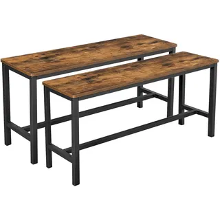 VASAGLE Sitzbänke für Esszimmertisch, 2er Set, Küchenbänke, Esstischbänke, 32,5 x 108 x 50 cm, Küche, Esszimmer, stabiles Stahlgestell, Industrie-Design, Vintage, Dunkelbraun KTB33X