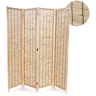 RAUMTEILER Gran Playa | 170x160 cm, 4-teilig, Schilfrohr, Holz | Natur Paravent, Faltbarer Sichtschutz, Trennwand, große Stellwand, Faltwand, Mobile Stellwand | Farbe: Natur