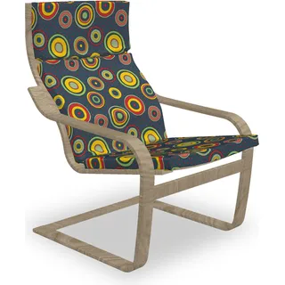 ABAKUHAUS Gelb und Grün Poäng Sessel Polster, Runde Psychedelische, Sitzkissen mit Stuhlkissen mit Hakenschlaufe und Reißverschluss, Dunkel Teal und Multicolor - Gelb