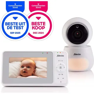 Alecto DVM2043 - Babyphone mit Kamera, großem 4,3" Farbdisplay und Nachtlicht - Ferngesteuert - Weiß - Weiß