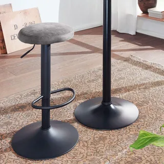 FineBuy Barhocker Wildlederoptik Grau Hocker ohne Lehne 58 - 79 cm Küchenhocker Stoff Metall 100kg Design Barstuhl Tresenhocker Drehbar Bistrohocker - Grau