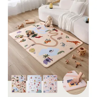 Wolkenweiche Matte Baby 160x120x1,5cm – Kinderzimmer Teppich mit hochwertigem Memory-Schaum – Krabbelmatte Baby mit Rutschfester Unterseite – Autoteppich für Kinder, Kinderteppich, Straßenteppich