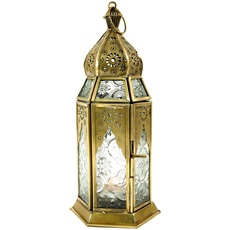 GURU SHOP Orientalische Metall/Glas Laterne in Marrokanischem Design, Windlicht, Farblos, Farbe: Farblos, 22x8,5x8,5 cm, Orientalische Laternen