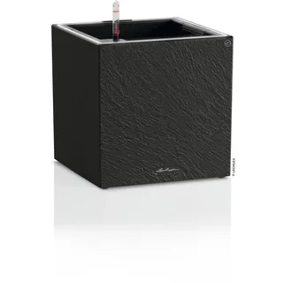 LECHUZA-Pflanzgefäß Canto Slatestone 30 Low LED Dark Grey, Pflanzgefäß mit Bewässerungssystem, Wasserstandsanzeiger und Pflanzeinsatz mit LED-Lichtband, Schiefer-Optik, 30 x 30 x 30 cm, 15933