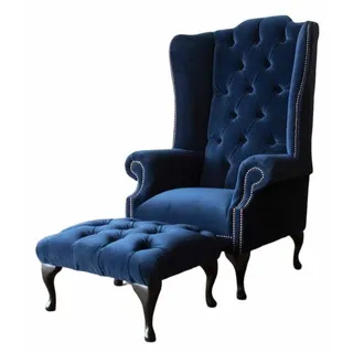 Chesterfield Ohrensessel mit Hocker Relax 1 Sitzer Sofa Einsitzer 2tlg