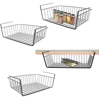 WEERSTONE Unterregal Aufbewahrungskorb, 4 Stück Hängekorb Metall Hängekorb Regal Unter Schrank Hängekorb Metall Korb-Organizer Regaleinhängekorb für Küche, Büro, Speisekammer, Bad, Schrank, Schwarz