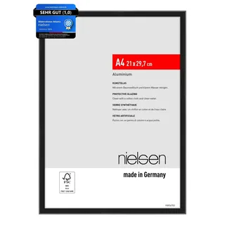 nielsen Bilderrahmen, 21 x 29,7 cm (A4), Aluminium, Schwarz matt, Dokumentenrahmen zum Aufhängen im Hoch- & Querformat, bruchsicheres Kunstglas, Atlanta