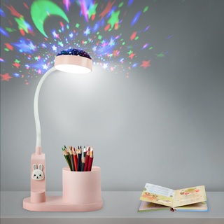 himmel Schreibtischlampe Kinder Nachttischlampe mit Stifthalter, Tischlampe mit automatischem Farbwechsel, dimmbare wiederaufladbare LED-Leselampe für Kinder (rosa)