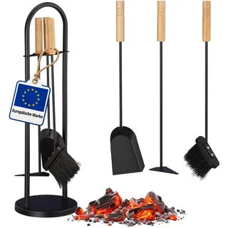 Relaxdays Kaminbesteck 4tlg. Metall 68,5 x 20 x 20 cm Schwarz