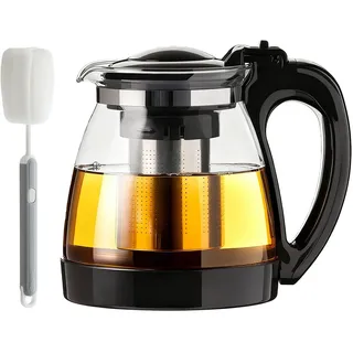 Teekanne Glas 2L mit Sieb, Hitzebeständige Glaskanne für Tee, Tee Kanne mit Filter, Teeservice und ideal für lose Tees, Ausguss & Spülmaschinengeeignet