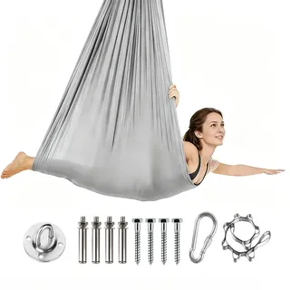 Aerial Yoga Hängematte Set mit Vollständiger Installations Hardware, Erwachsene Aerial Swing Air Fliegen Schaukel Hammock Swing 280x150cm, Ideal für Indoor und Anti-Gravity Übungen (Grau)