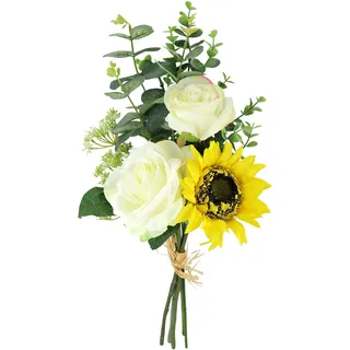 Flair Flower Künstlicher Strauß Sonnenblumen Rosen Eukalyptus Beiwerk Floristik künstliche Blume Kunstblumen Bouquet Seidenblumen Blumenbouquet Blumenstrauß Blumenarrangements Rosenstrauß Bund Bündel