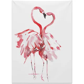 Abakuhaus Flamingo Wandteppich, Liebhaber küssen kunstvoll aus Weiches Mikrofaser Stoff Kein Verblassen Klare Farben Waschbar, 110 x 150 cm, Dunkle Koralle Weiß - Weiß
