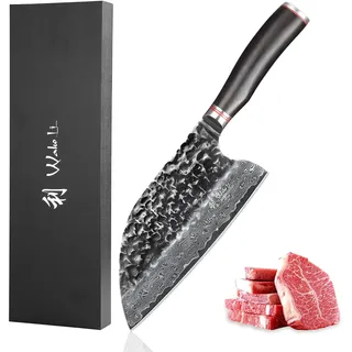 Wakoli Ebo Damastmesser Chinesisches Kochmesser I 20 cm Klinge aus 67 Lagen I Damast Küchenmesser & Profi Kochmesser aus echtem Damaststahl mit Hammerschlag & Pakkaholzgriff