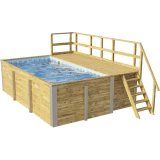 Aufstellpool Holzpool-Set Weka 595 rechteckig 490x315x201 cm inkl. Bodenschutzvlies, Filteranlage, Filtersand, Innenausk