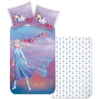 Disney Home Frozen Kinder Wendebettwäsche Set 135x200 - Kopfkissenbezug 80x80-2-teilig Frozen ELSA und Olaf Bettwäsche, Weich und angenehm auf der Haut, Super weiche Renforce 100% Baumwolle