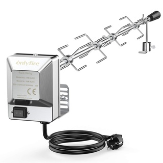 Onlyfire BRK-6032 Universal Verchromter Grillspieß Set, 100 cm Rotisserie Drehspieß, 4X Fleischnadeln, Edelstahl Motor, 220V - 240V, Drehspiess