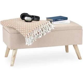 Relaxdays Sitzbank Beige gepolstert mit Stauraum 79,5 cm , Holzwerkstoff, Holz, Textil , 79.5x39.5x39.5 cm , Wohnzimmer, Sessel, Hocker & Hockerbänke, Sitzhocker