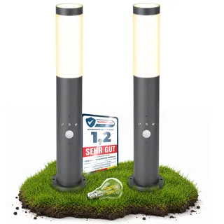 linovum 2x BOSEA-B Wegeleuchte mit Bewegungsmelder anthrazit - Standleuchte für E27 Pollerleuchte 50cm Gartenlampe IP44 Dämmerungssensor