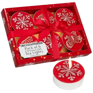 DECO EXPRESS Teelichter Weihnachten Deko, Kerzen Set, Multipack mit 2.5, 3 oder 6 Stunden Brenndauer, Nicht Duftend (Rot 6 Pack)