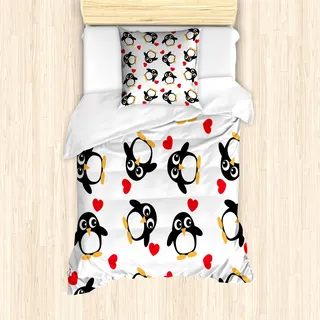 ABAKUHAUS Pinguin Bettbezug Set für Einzelbetten, Herzige Nördliche Tiere, Milbensicher Allergiker geeignet mit Kissenbezug, Weiß Anthrazit grau Zinnoberrot - Weiß