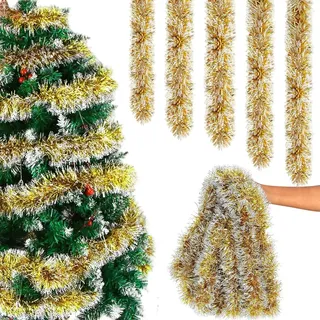 KOMEIYL Girlande Weihnachten, 10m Tannengirlande, Weihnachtsgirlande Outdoor, Weihnachtsstreifengirlande, Gilt für Hängen Tür oder Eingang Festliche Atmosphäre Sofort Verstärken (Gold)