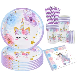 68 Stück Einhorn Partygeschirr Set,Einhorn Teller und Becher Set,Servietten Einhorn,Kinder Teller Set,Einhorn Party Deko,Einhorn Deko Kindergeburtstag