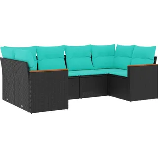 vidaXL 6-teiliges Gartensofa-Set mit Kissen, schwarzes Polyrattan - Schwarz