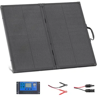 VEVOR Faltbares Solarpanel 100 W, 16BB N-Typ Tragbares Monokristallines Solarmodul mit Rahmen, 24% Wirkungsgrad, IP67, Ladegerät mit 30A PWM-Controller & MC4-Ausgang für Camping, Wandern