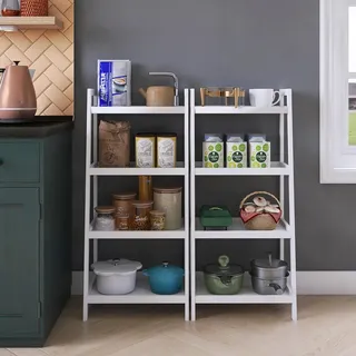 Leiterregal mit 4 offenen Regalen aus Bambus - Multifunktionales Bücherregal und Aufbewahrung für Badezimmer, Küche und Wohnzimmer