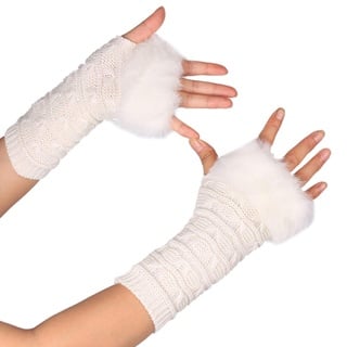 MoreChioce Kunstfell Armstulpen,Damen Winter Wärm Handschuhe Kunstpelz Handwärmer Manschetten Gestrickte Stulpen Handstulpen Armmanschette,Weiß