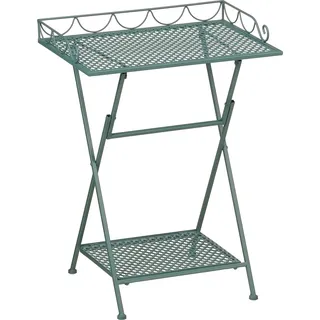 Mica Decorations Marseille Balkontisch – Pflanzenregal – 50 x 38 x 68 cm – Beistelltisch – Wetterfestes Eisen – Balkon Möbel – Grün - Grün