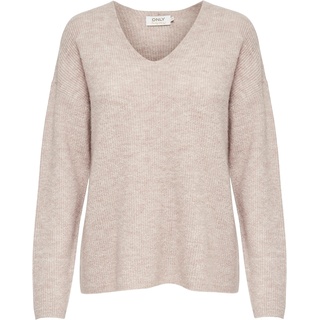 Only Damen Warmer Strickpullover V-Ausschnitt Shirt ONLCAMILLA, Farben:Beige, Größe:S