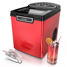 Arendo - Eiswürfelmaschine Edelstahl - Eiswürfelbereiter - Ice Cube Maker Maschine - 1,8 Liter - Eiswürfelautomat - Eismaschine mit Kühlung - Eiswürfel Größen Klein + Groß - ABS - BPA frei - Rot
