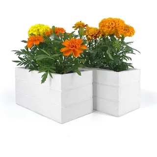 Vimin Box Set mit 2 Blumenkästen aus weißem Holz | rechteckig 20 x 10 x 10 cm | Blumentöpfe, Pflanzgefäße für den Innen- und Außenbereich mit Nyloneinsatz | Balkonkasten, Pflanzenhalter, Übertopf für