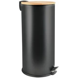 Spirella Mülleimer, Edelstahl, Bambus, sanfter Verschluss, mit Innenbehälter, Adonis, Badezimmer, Treteimer, Mülleimer, Mülleimer, Fallbremse, Mattschwarz, 30 l, Schwarz