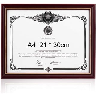 GraduatePro Bilderrahmen A4 Rahmen Urkunde Holz für Zertifikate Diplom Wand Hängend Passepartout Vintage University Certificate Frame Braun