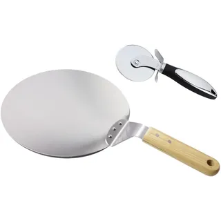 Abiyou Pizzaschieber mit Holzgriff, Pizzaschaufel Edelstahl Senden Pizzaschneider, 10 Zoll Pizzaschieber Perforiert, Runder Pizzaschieber, für Backen von Hausgemachter Pizza, Brot, Keksen und Kuchen