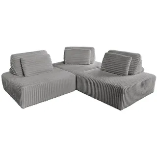 Kawola Modulsofa Wiolo Soft 3 Module 3 Kissen Grau Cord , Kunststoff , Echtholz , Füllung: Schaumstoff , 222x84x222 cm , Wohnzimmer, Sofas & Couches, Sofas