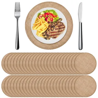 Yunlly Set mit 48 runden Tischsets aus Jute, 30 cm, Jute, Kreis, rustikale Tischdekorationen, Bauernhaus, Tischsets, hitzebeständig, rund, Ladegerät, natürliche Tischsets für Hochzeit, Esstisch