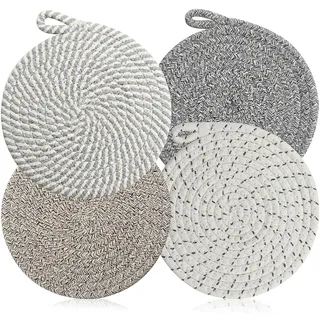 Topfuntersetzer Hitzebeständig,4 Stück Teller Untersetzer Rund Topf Untersetzer Set Tischsets Platzsets Runde Geflochtene Untersetzer mit Haken für Küchenessen Couchtisch Schutz 20 cm