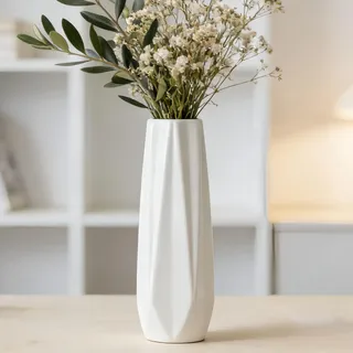 JIDOFUE Keramikvase, Weiße Blumenvase, 12 Zoll/30 cm hoch Moderne strukturierte Vasen für Bauernhaus, Regal, Tischmittelpunkte, Heimdekoration, Wohnzimmerdekorationen Große Muster-Vase für Pampasgras