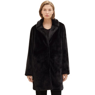 TOM TAILOR Damen 1037574 Fake-Fur Mantel, 14482-deep Black, M